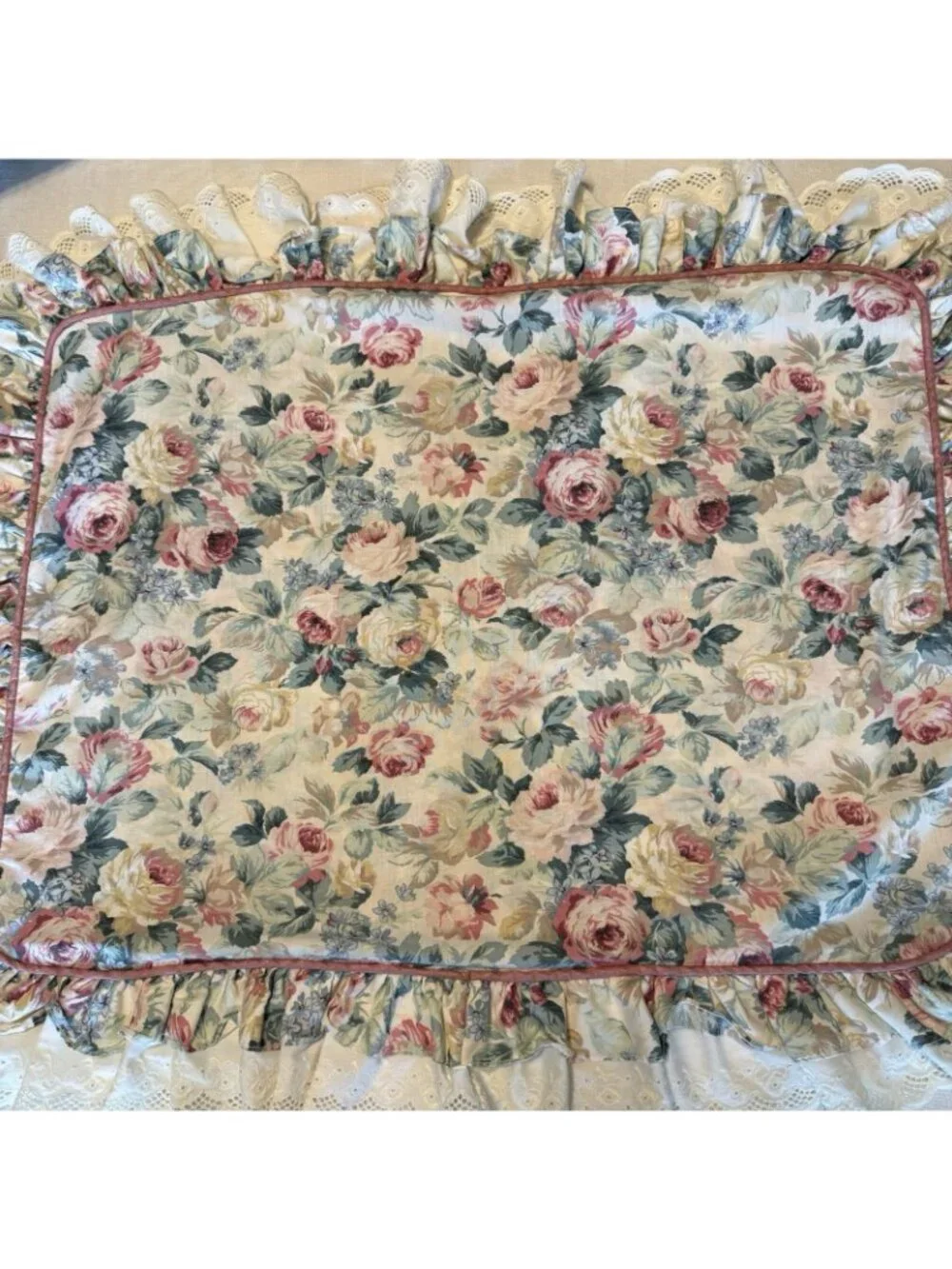 Vtg Floral Croscill 3 Piece Set - Twin Fitted Flat Pillow Sham Cover CottageCore